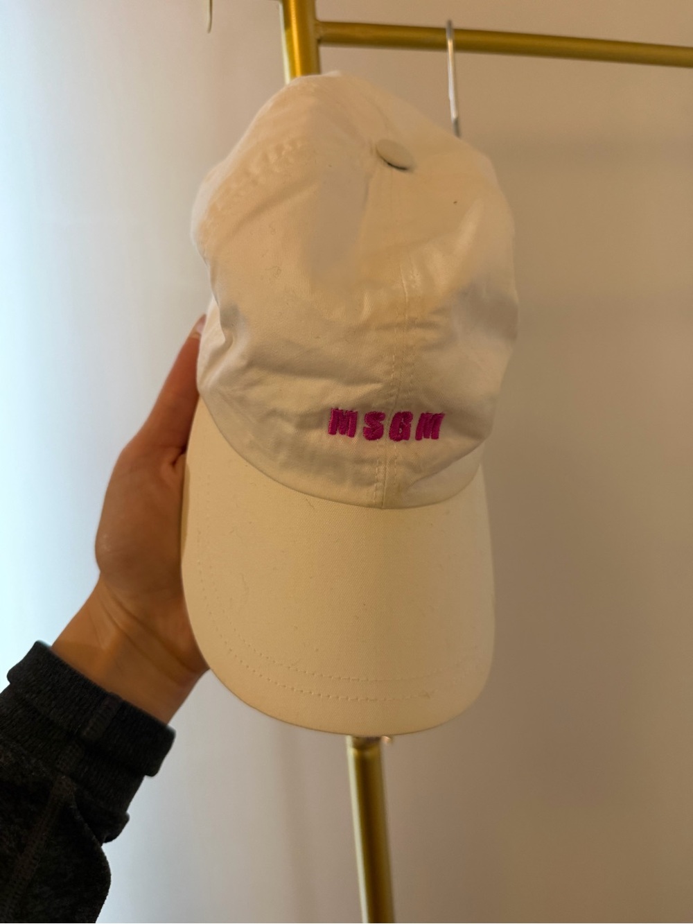 MSGM Cream Cap with Black Logo Tag
